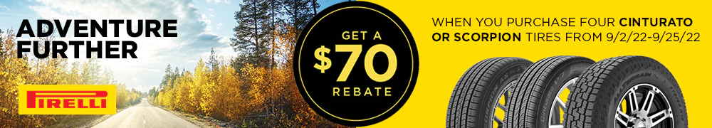 $70 Rebate With 4 Select Pirelli Tires