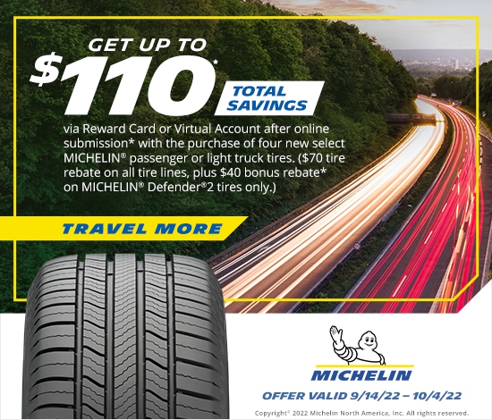 Up To $110 Rebate With 4 Michelin Tires