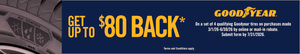 Up To $80 Rebate With 4 Select Goodyear Tires