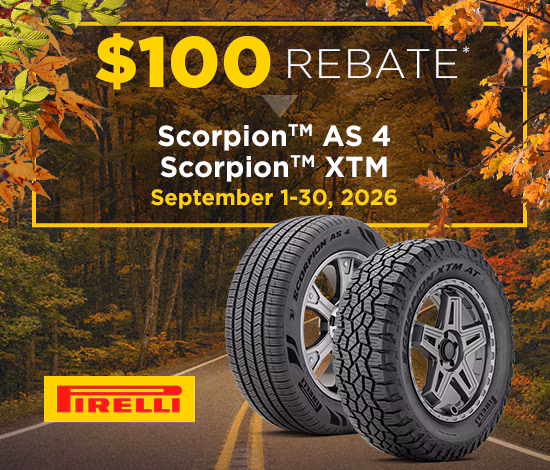 $100 Rebate With 4 Select Pirelli Tires