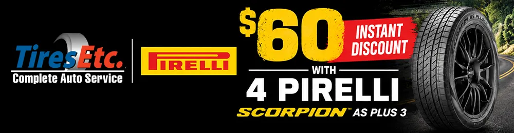 $60 Instant Discount With 4 Pirelli Scorpion AS Plus 3