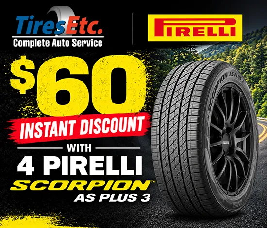 $60 Instant Discount With 4 Pirelli Scorpion AS Plus 3